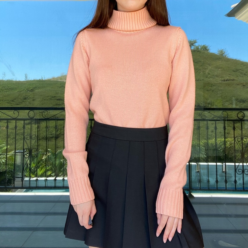 THEORY Apricot Pink Turtleneck Chunky Knit Sweater